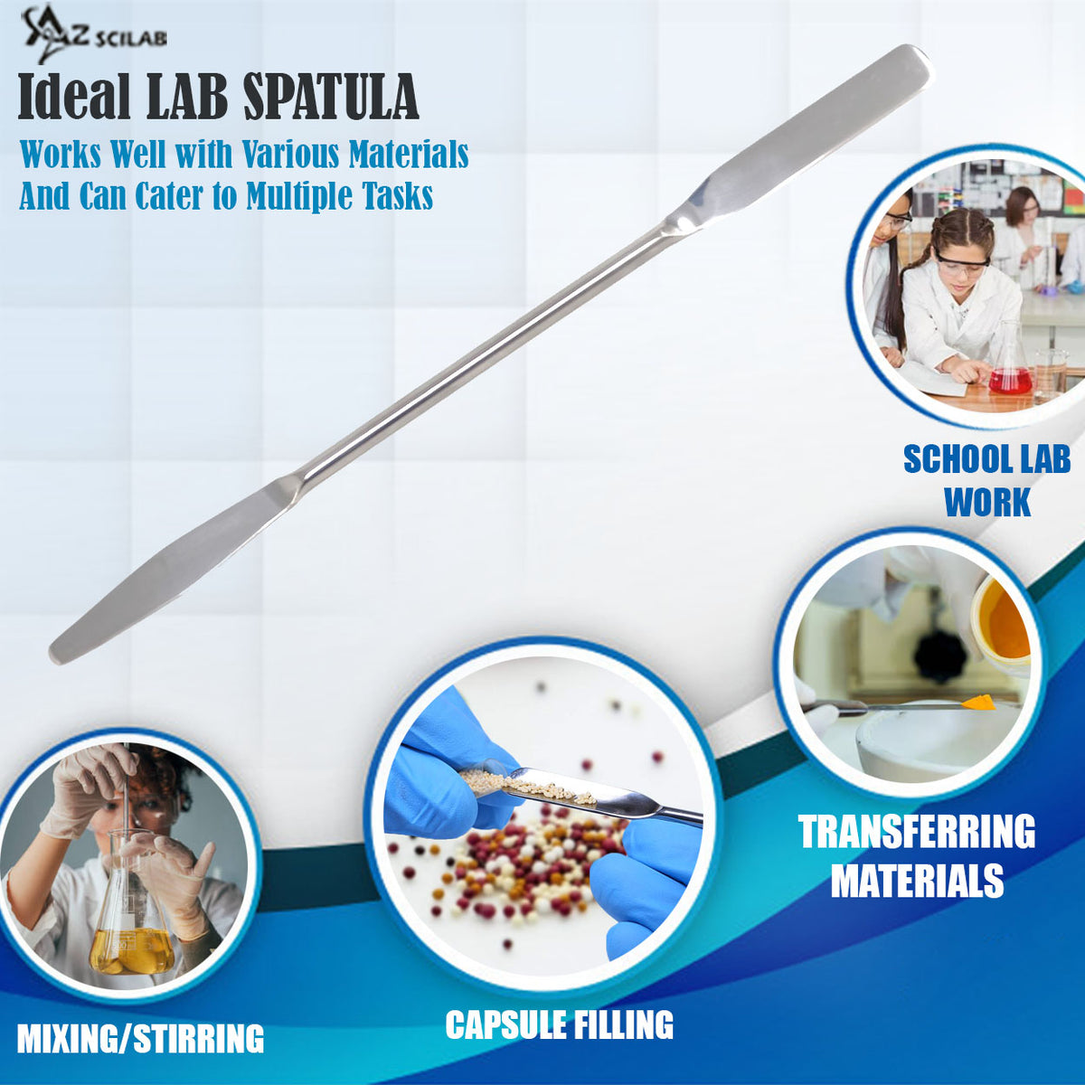 Stainless Steel Double Ended Micro Lab Spatula Sampler, Round & Tapere ...
