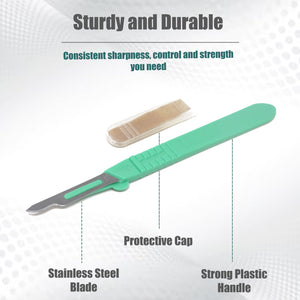 Disposable Scalpels #15, 10/bx Carbon Steel Blades, Plastic Handle