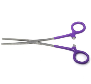 Pet Hair Pulling Serrated Ratchet Forceps, Stainless Steel Grooming Tool, Purple Vinyl Grip 8" STR