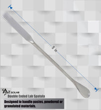 Load image into Gallery viewer, Stainless Steel Double Ended Micro Lab Spatula Sampler, Square &amp; Flat Spoon End, 9&quot; Length

