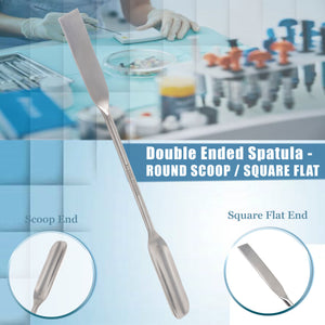 Stainless Steel Double Ended Micro Lab Scoop Spoon Half Rounded & Flat End Spatula Sampler, 6" Length