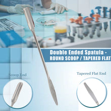 Load image into Gallery viewer, Stainless Steel Double Ended Micro Lab Spatula Sampler, Semi Circle Scoop Spoon &amp; Tapered Arrow End, 9&quot; Length
