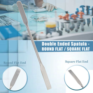 Stainless Steel Double Ended Micro Lab Spatula Sampler, Square & Round End, 9" Length