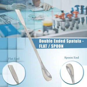 Stainless Steel Double Ended Micro Lab Spatula Sampler, Square & Flat Spoon End, 9" Length