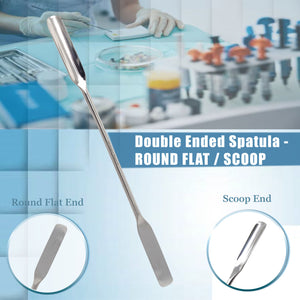 Stainless Steel Double Ended Micro Lab Scoop Spoon Half Rounded & Flat End Spatula Sampler, 7" Length
