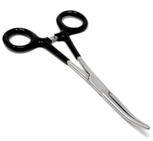 Load image into Gallery viewer, Black PVC Vinyl Grip Handle Hemostat Forceps Curved Serrated 6&quot;
