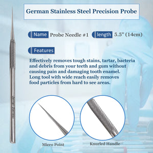 Professional Dental Probe #1, Straight, Stainless Steel, 5.5 inch