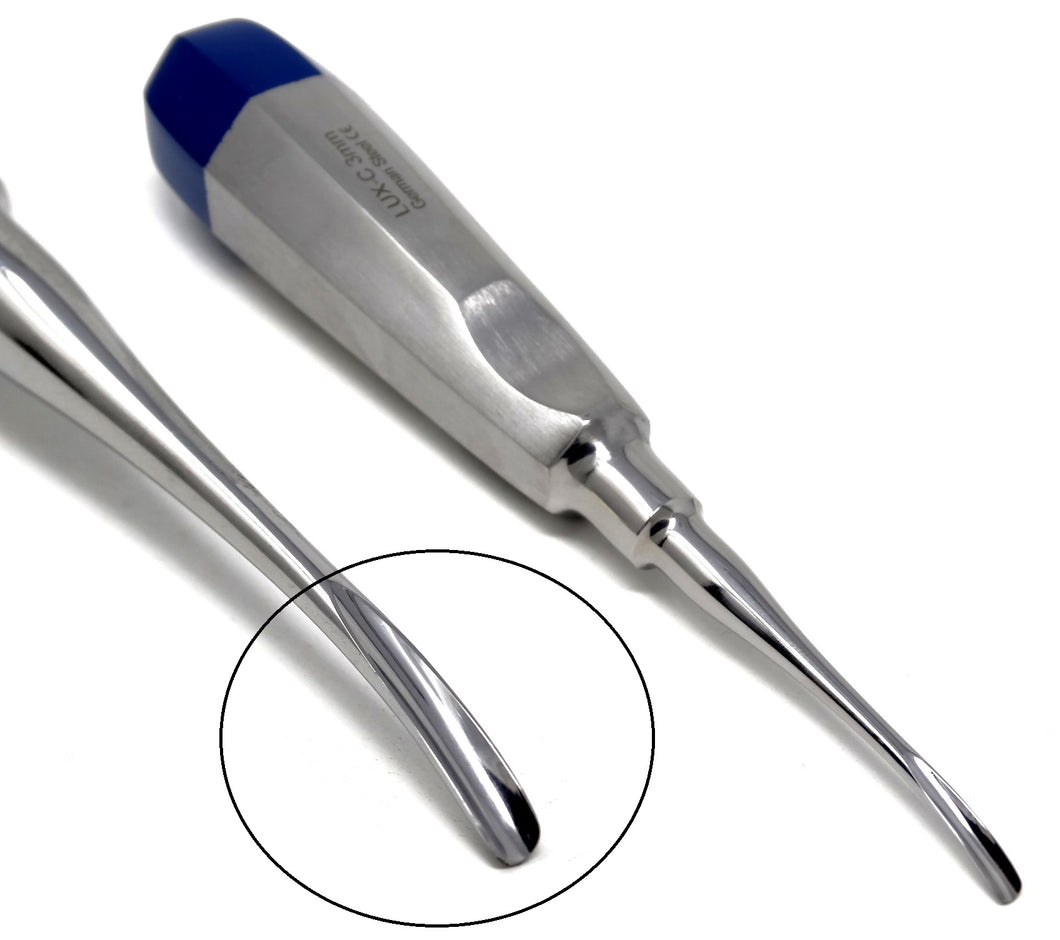 Dental Luxating Elevator Curved 3mm, Blue Handle, Stainless Steel