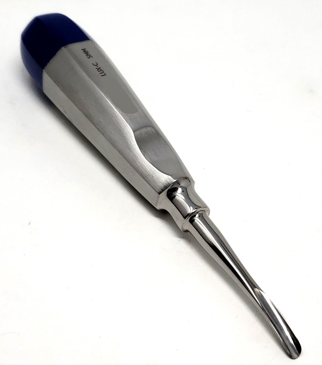 Dental Luxating Elevator Curved 5mm, Blue Handle, Stainless Steel