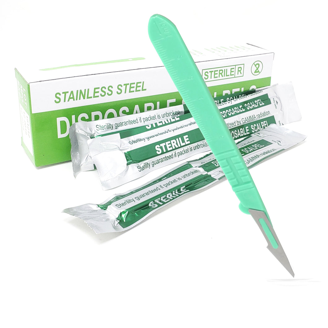 Disposable Scalpels #11, 10/bx Stainless Steel Blades, Plastic Handle