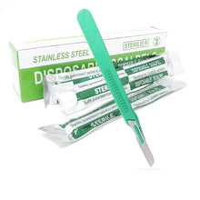 Load image into Gallery viewer, Disposable Scalpels #16, 10/bx Stainless Steel Blades, Plastic Handle

