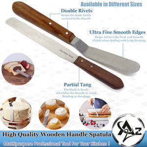 Stainless Steel Spatula Kitchen Utensil Chefs Knives Baking Tool - 8" Polished Blade, Wood Handle