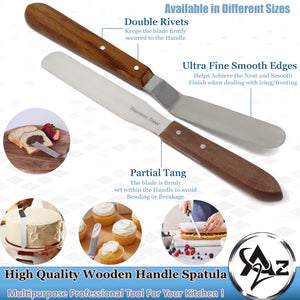 Cake Decorating Angled Icing Spatula, Stainless Steel 3" Offset Polished Blade Knife, Wood Handle
