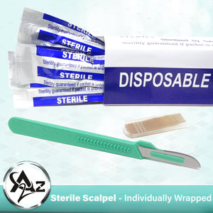 Disposable Scalpels #20, 10/bx Carbon Steel Blades, Plastic Handle