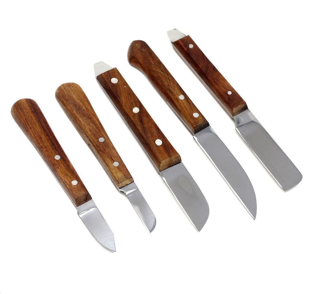 Set of 5 Wooden Handle Plaster Alignate Knife Set, Stainless Steel