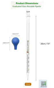 2ml Glass Scale Line Dropper Pipette Lab Dropper Dropping Pipet Blue Rubber Head Pipettors