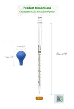 Load image into Gallery viewer, 3ml Glass Scale Line Dropper Pipette Lab Dropper Dropping Pipet Blue Rubber Head Pipettors

