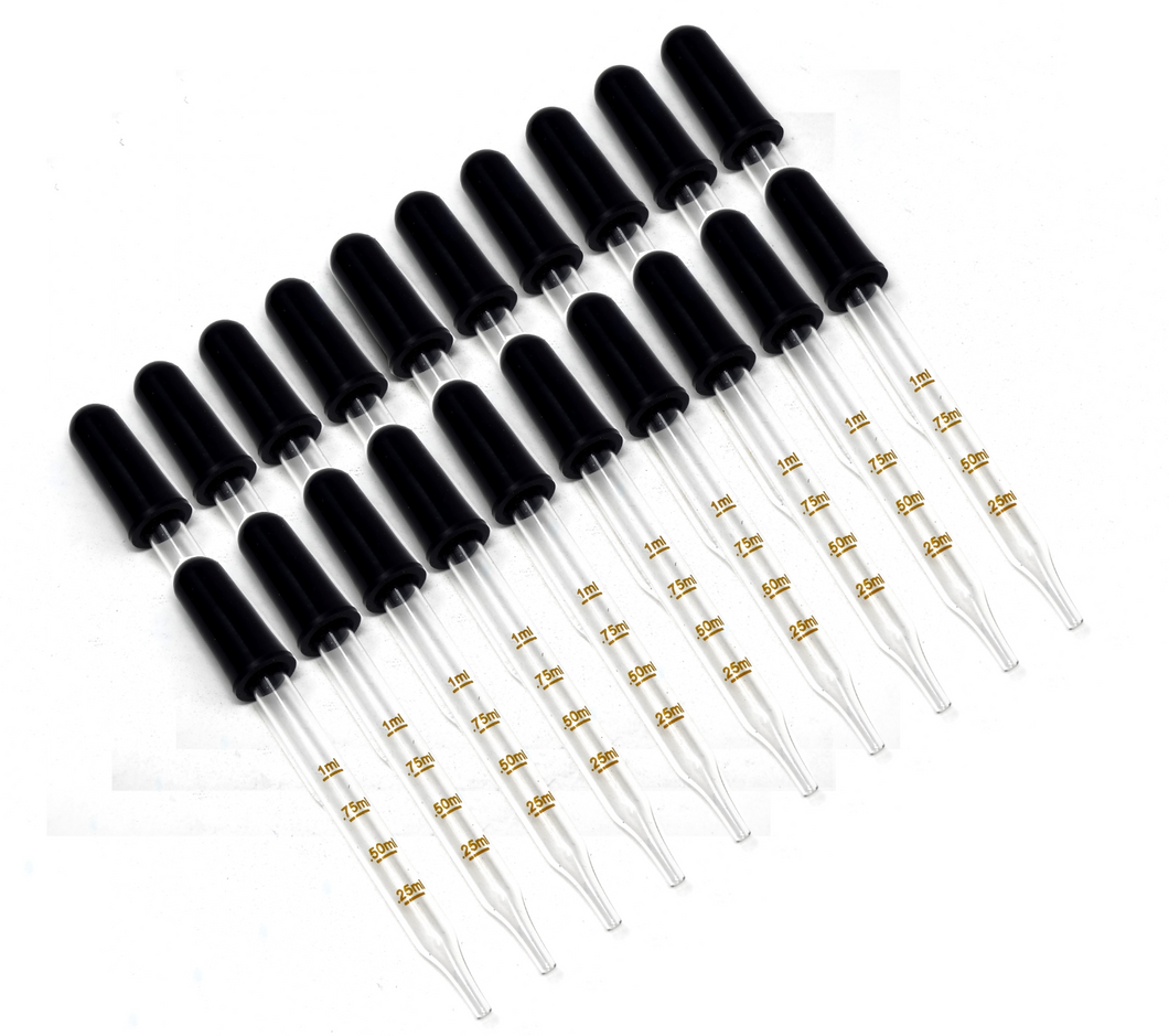 1ml Graduated 24/pack Glass Dropper Pipette with Rubber Cap Medicine Essential Oils Eye