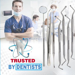 8 Pc Dental Lucas Curettes with Scaler Tray Dental Mirror, Teeth Scraper, Dental Tweezers, Stainless Steel Instruments