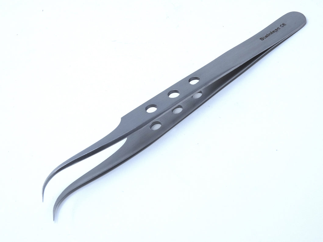 Stainless Steel 3D 5D 6D Volume False Eyelash Extension Tweezers Strong Curved, Fenestrated Handle, Premium Quality